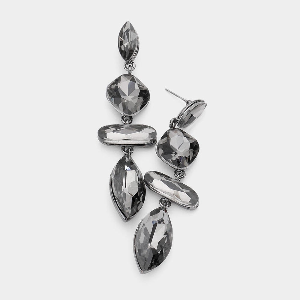 Black Diamond Geometric Crystal Stone Dangle Earrings | Pageant Earrings 
