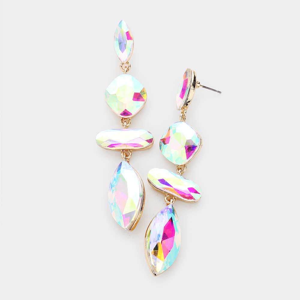 Multi-Stone AB Crystal Drop Pageant Earrings on Gold | Prom Earrings