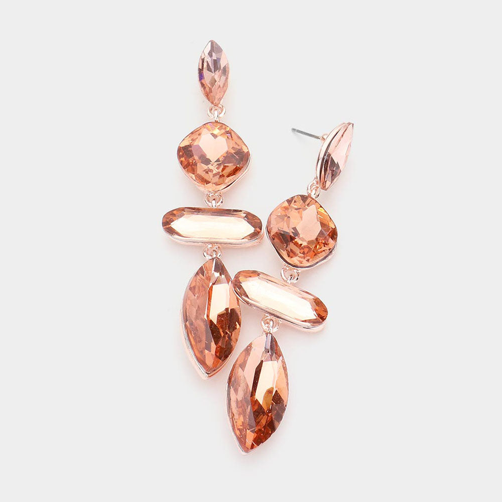 Peach Geometric Crystal Stone Dangle Earrings | Pageant Earrings