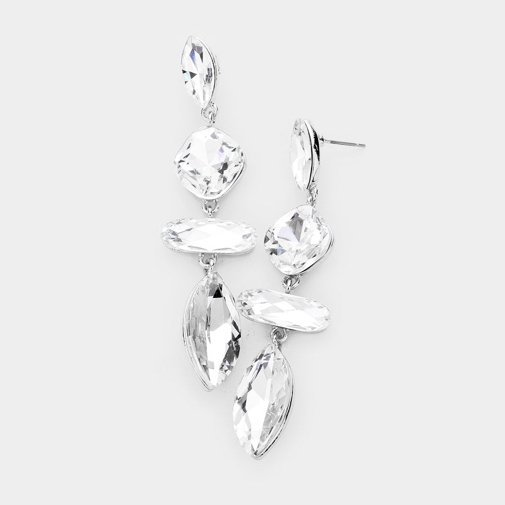 Clear Geometric Crystal Stone Dangle Earrings | Pageant Earrings 