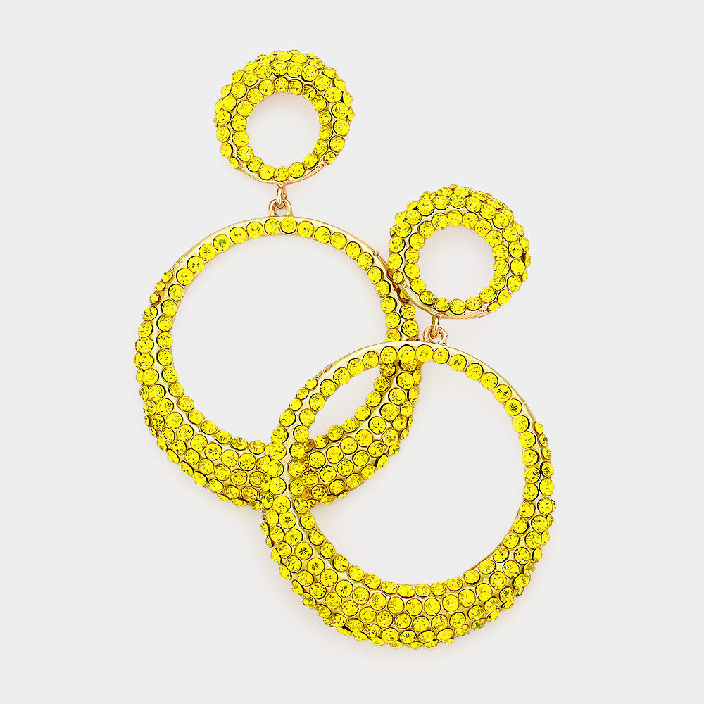 Yellow Rhinestone Embellished Hoop Earrings | 3" 