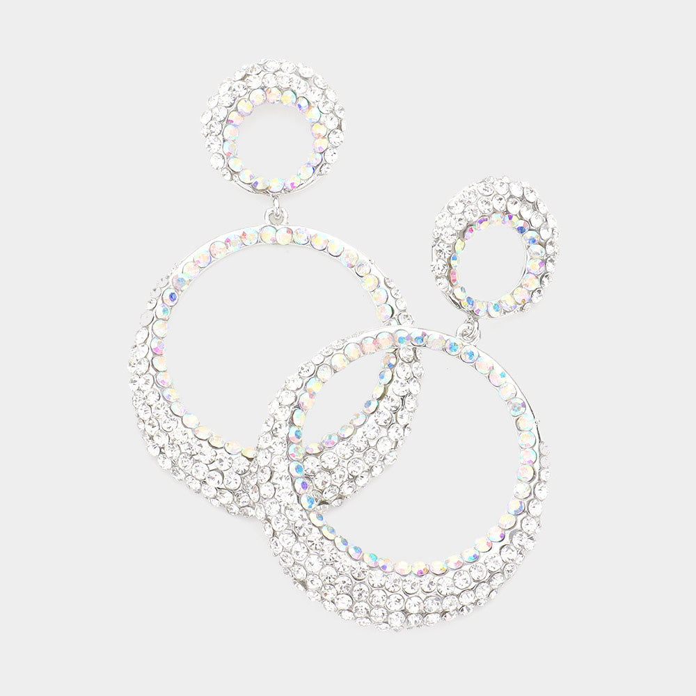 AB Rhinestone Embellished Hoop Earrings | 3" 