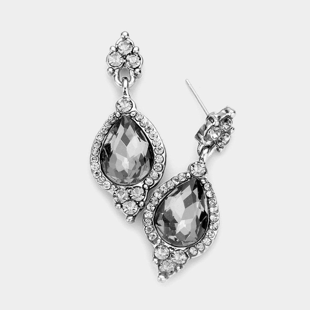Black Diamond Teardrop Center Dangle Earrings | Pageant Earrings