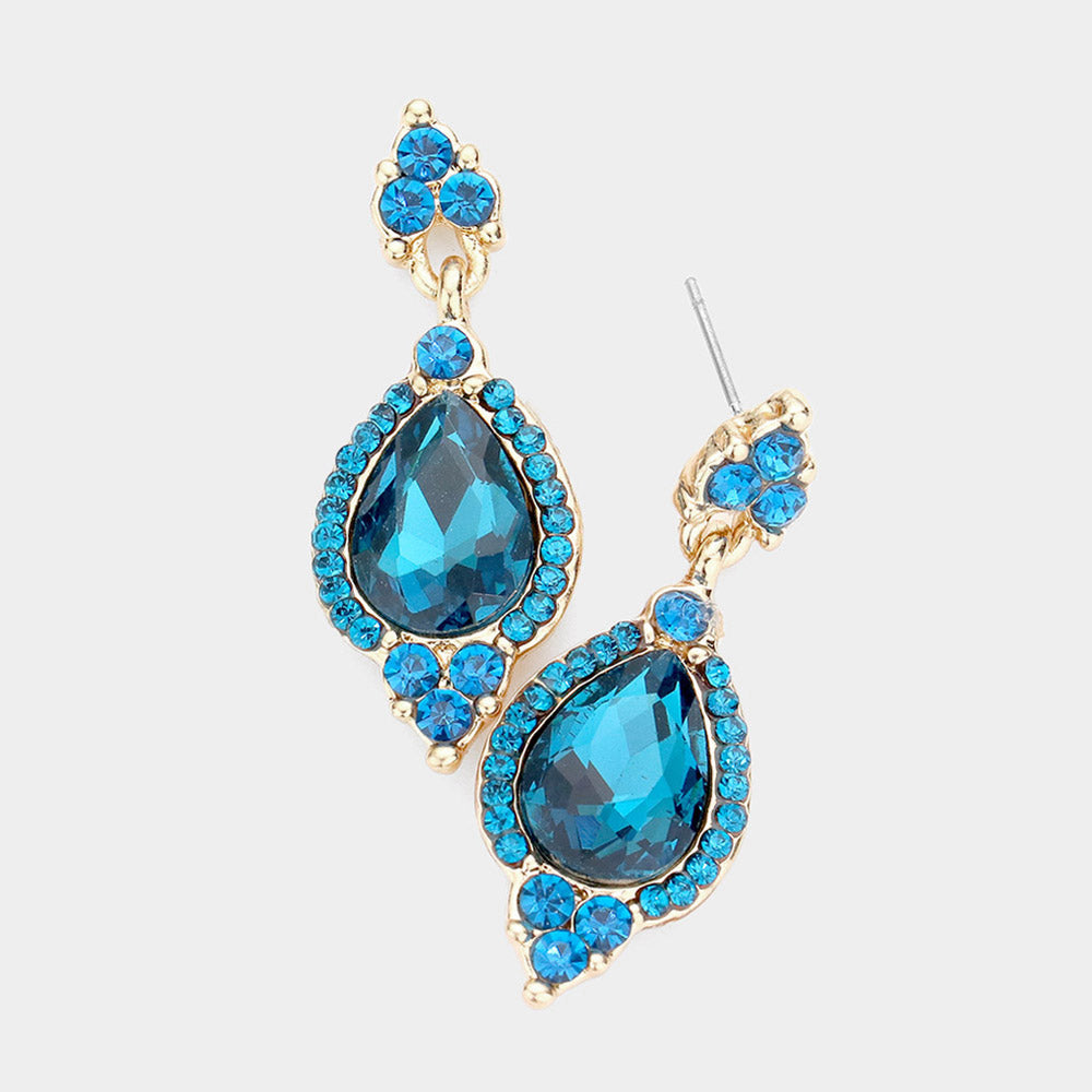 Teal Teardrop Center Dangle Earrings | Pageant Earrings