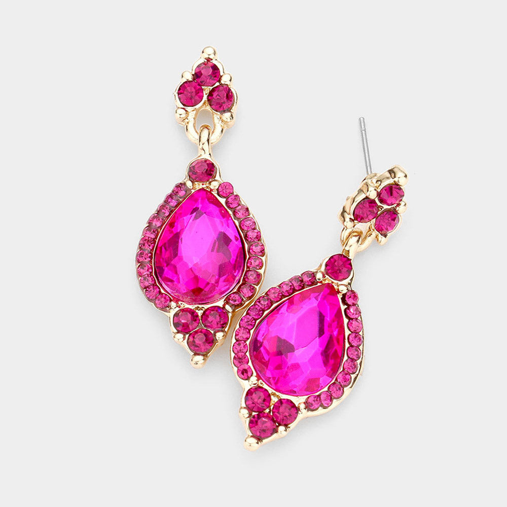 Fuchisa Teardrop Center Dangle Earrings | Pageant Earrings