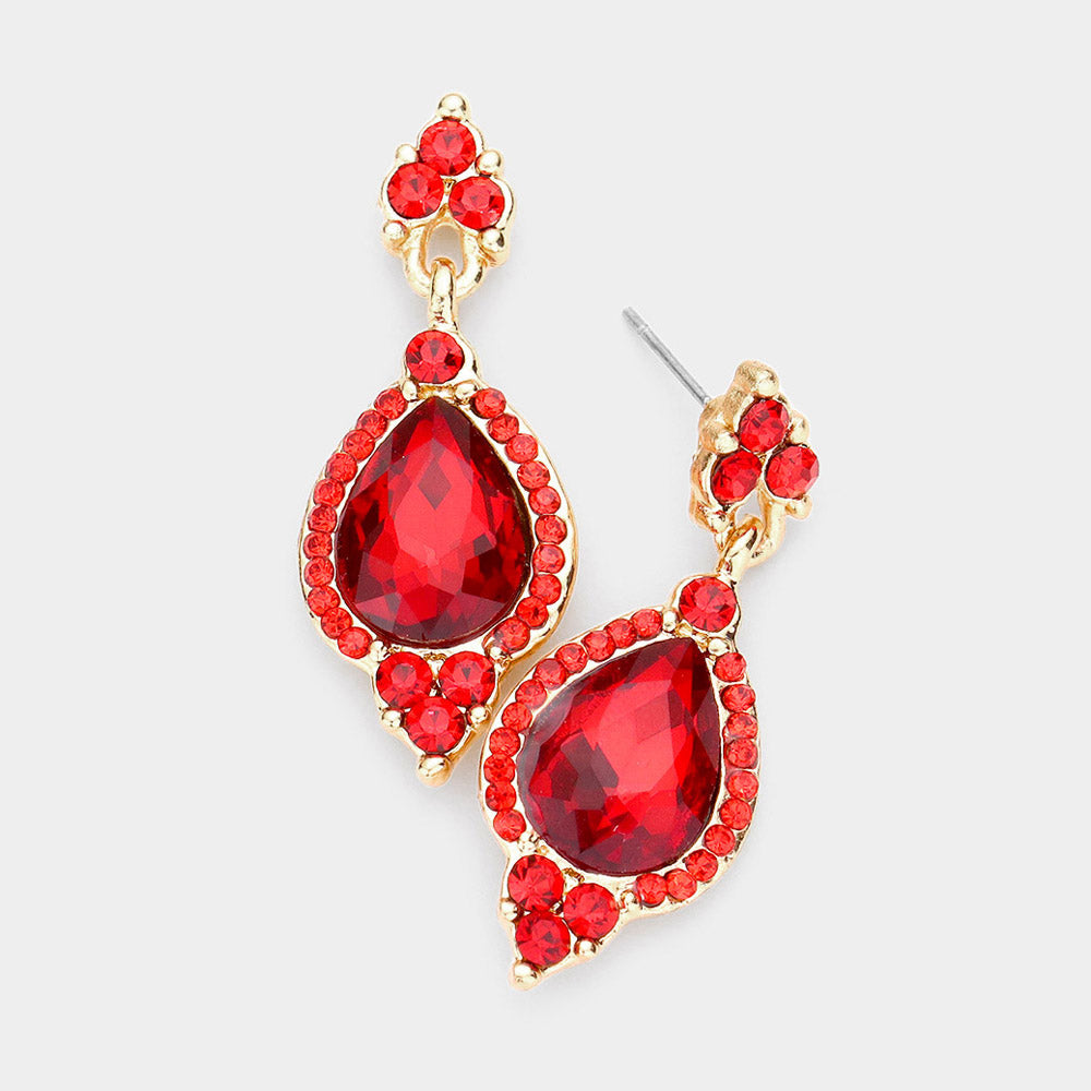 Red Teardrop Center Dangle Earrings | Pageant Earrings | 525349