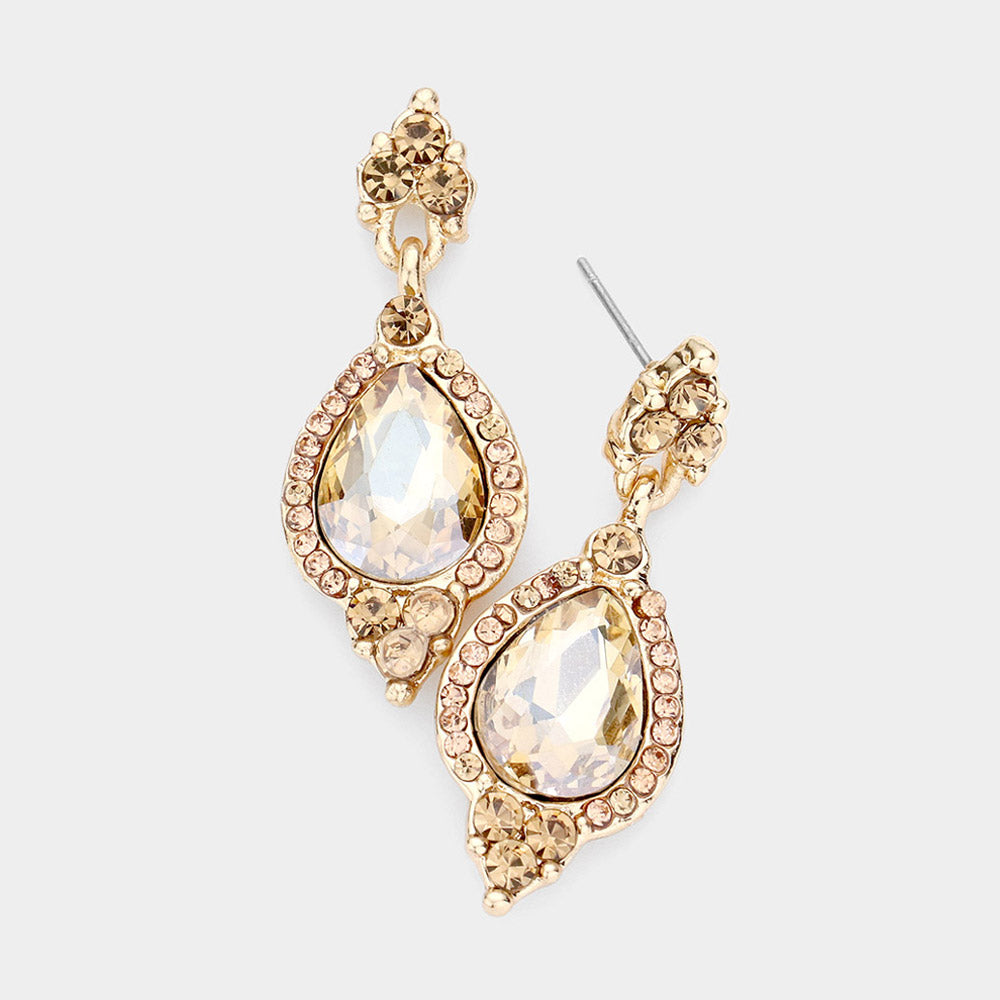 Light Topaz Teardrop Center Dangle Earrings | Pageant Earrings