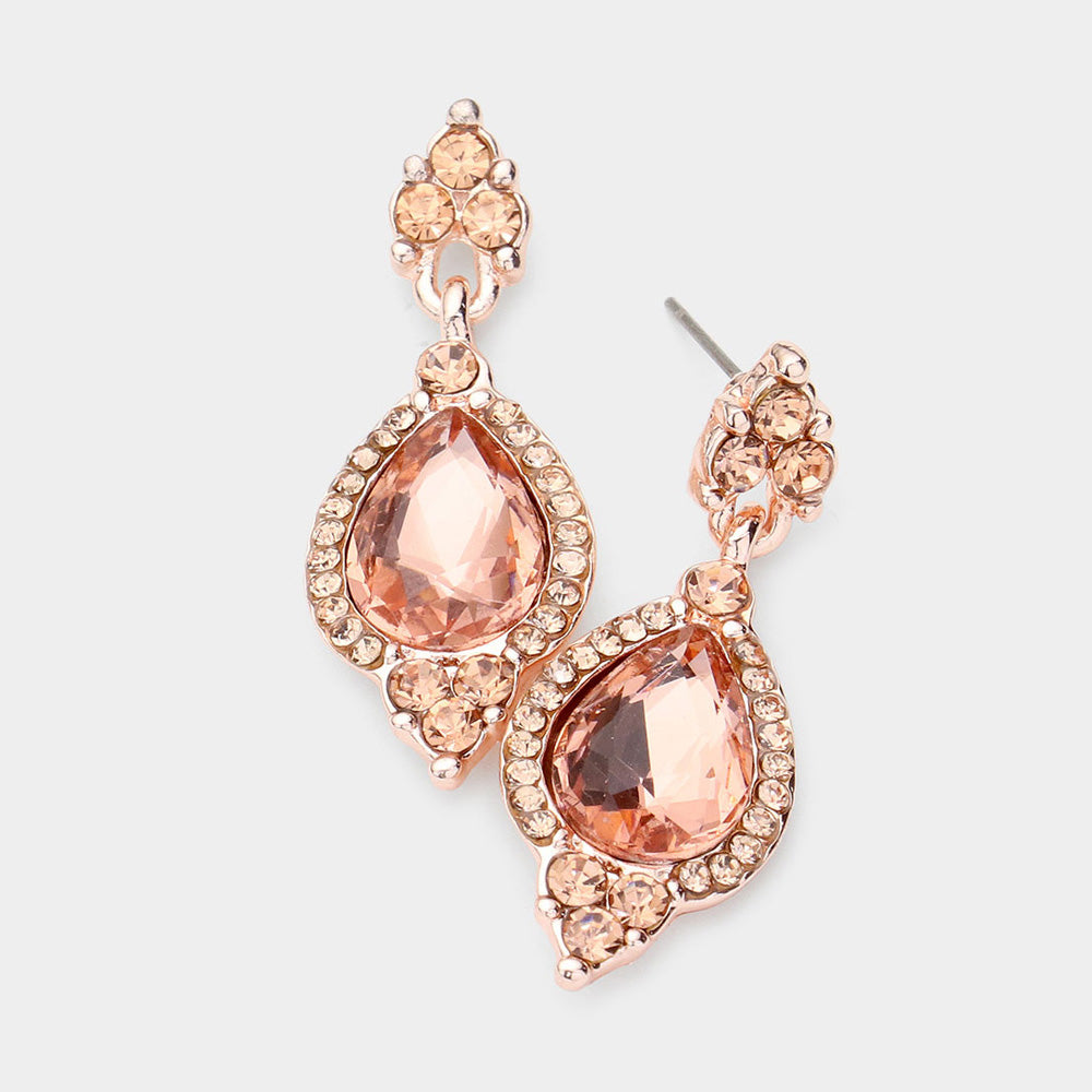 Peach Teardrop Center Dangle Earrings  | Pageant Earrings