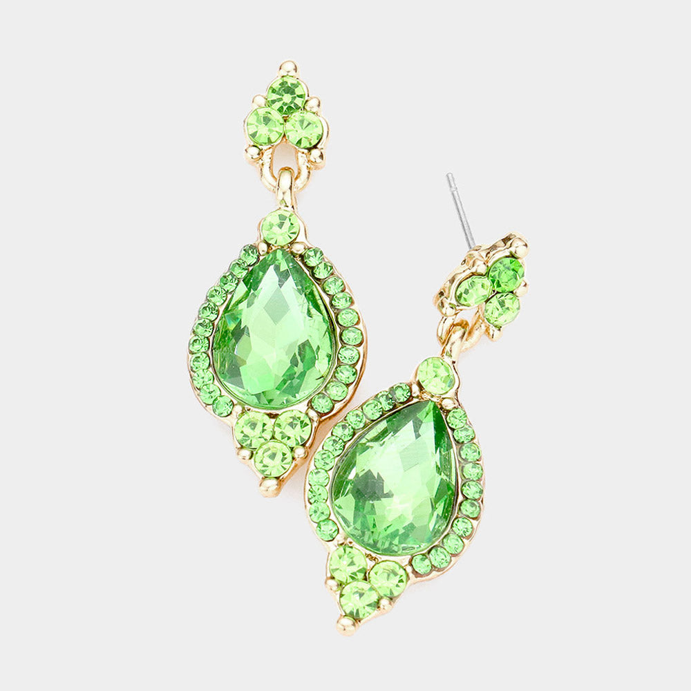 Peridot Teardrop Center Dangle Earrings | Pageant Earrings