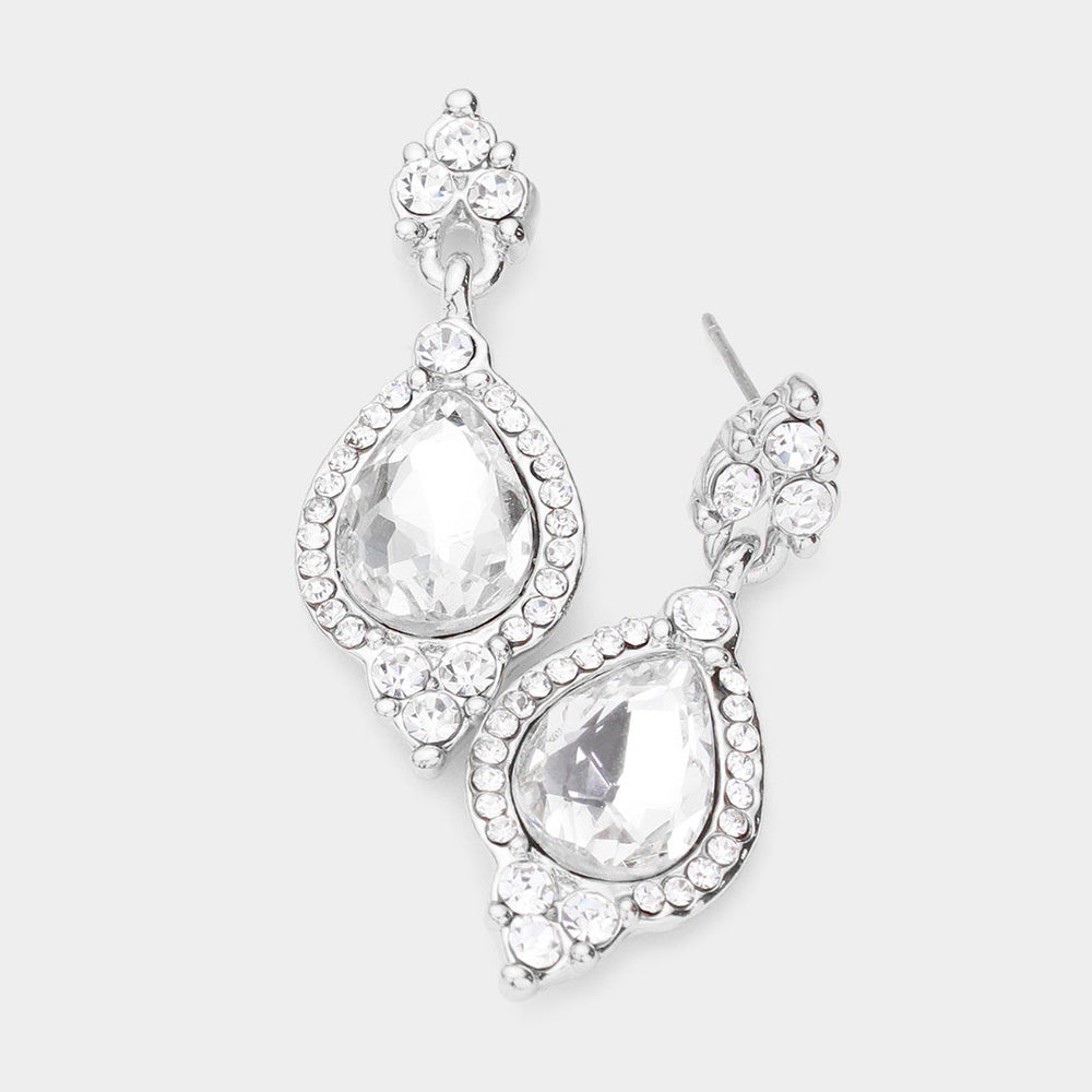Clear Teardrop Center Dangle Earrings | Pageant Earrings