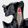 Red Crystal Stone Fringe Dangle Pageant Earrings on Gold | Prom Earrings