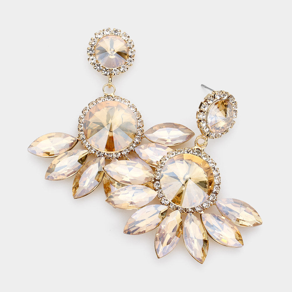 Light Topaz Round Centered Marquise Stone Cluster Dangle Earrings | Pageant Earrings