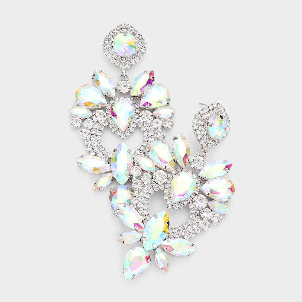 Multi Shape AB Stone Statement Chandelier Pageant Earrings