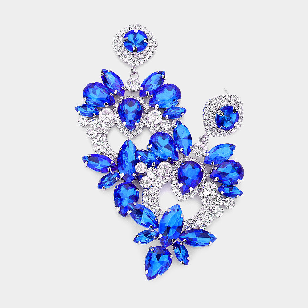 Multi Shape Blue Stone Statement Chandelier Pageant Earrings