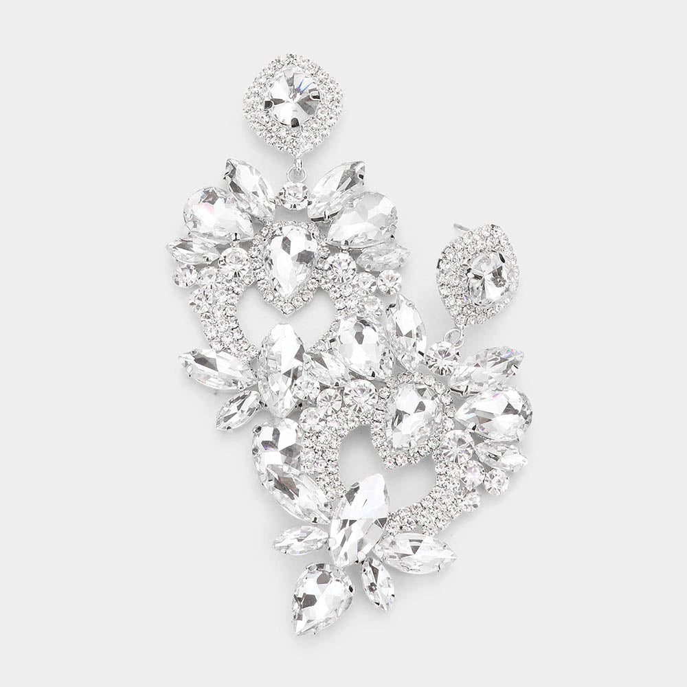 Multi Shape Clear Stone Statement Chandelier Pageant Earrings