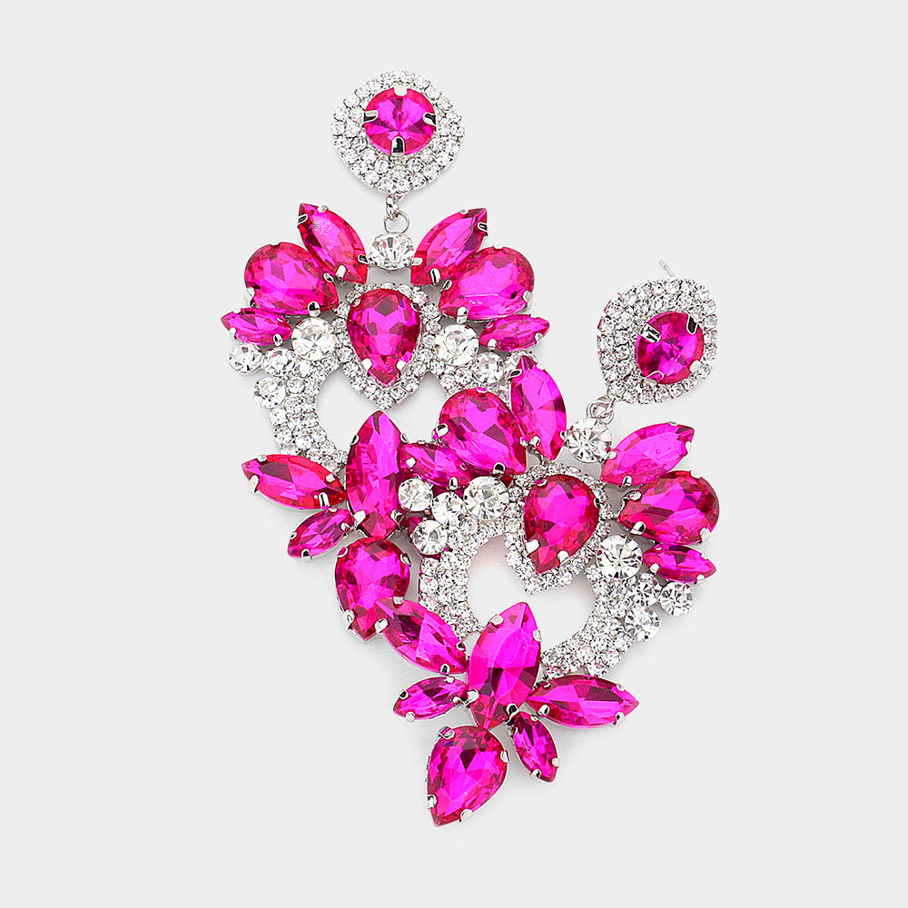 Multi Shape Fuchsia Stone Statement Chandelier Pageant Earrings 