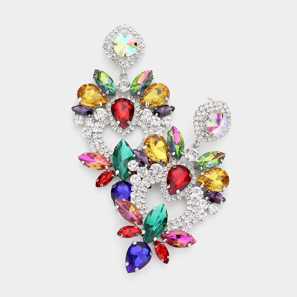 Multi Shape Multi-Color Stone Statement Chandelier Pageant Earrings