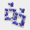 Blue Multi Crystal Stone Square Chandelier Pageant Earrings | Prom Earrings