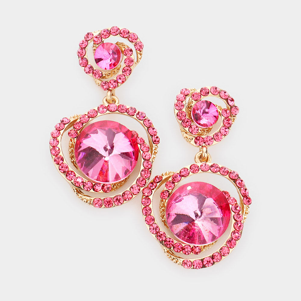 Small Fuchsia Round Stone Accented Pageant Earrings | Interview Earrings