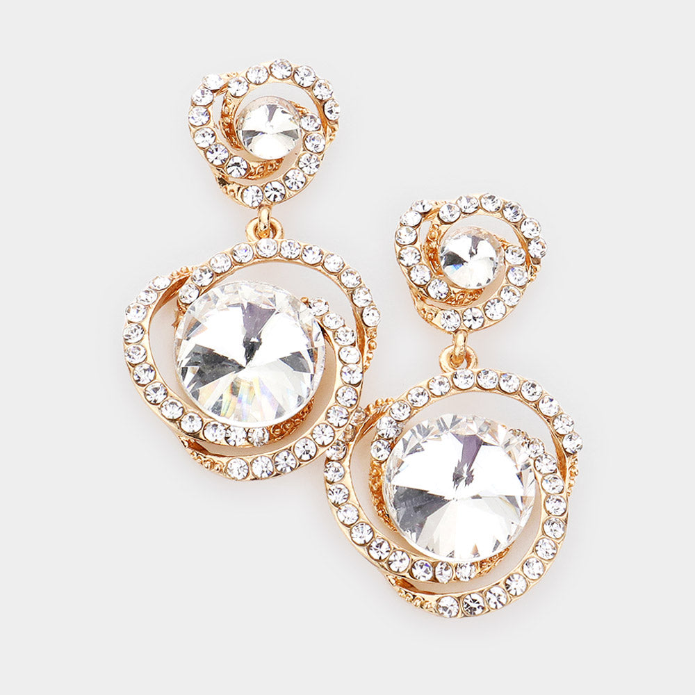 Small Clear Round Stone Accented Pageant Earrings on Gold | Interview Earrings