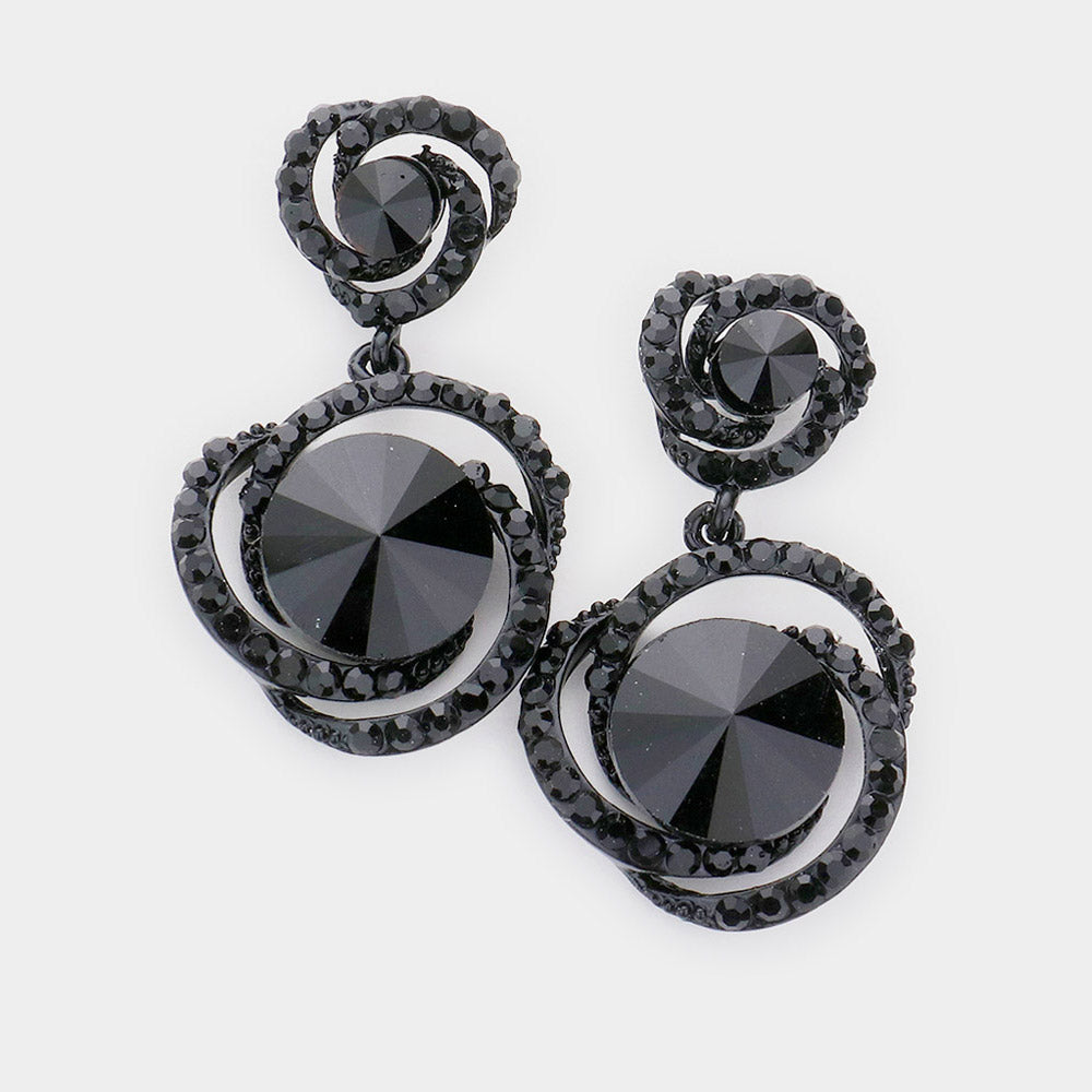 Small Black Round Stone Accented Pageant Earrings | Interview Earrings