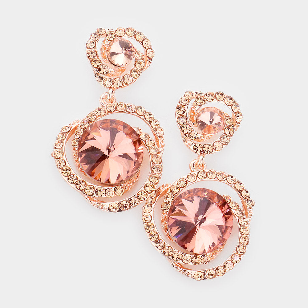 Small Peach Round Stone Accented Pageant Earrings | Interview Earrings