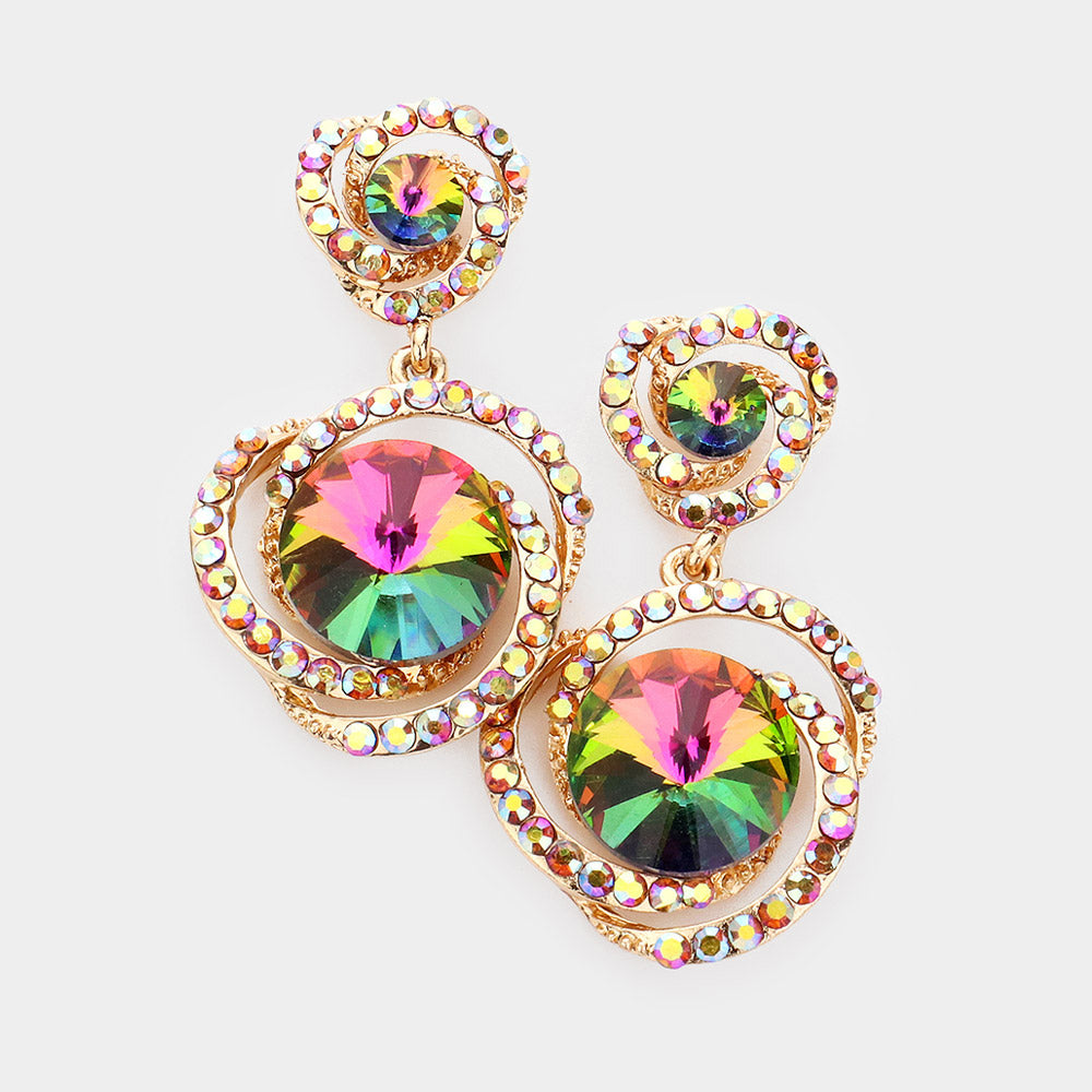 Small Multi-Color Round Stone Accented Pageant Earrings | Interview Earrings