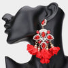 Red Crystal and Fabric Flower Fun Fashion Chandelier Earrings