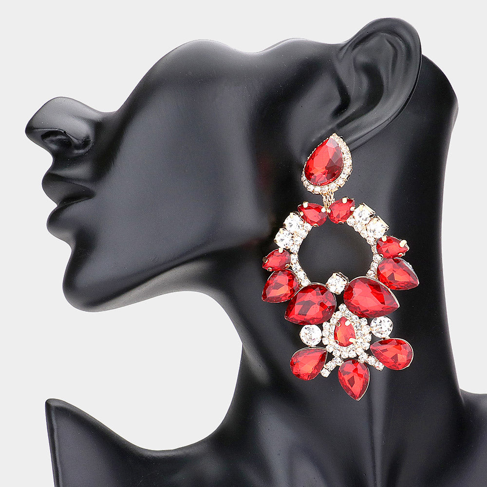 Red Teardrop Stone Embellished Pageant Earrings  | Pageant Jewelry 