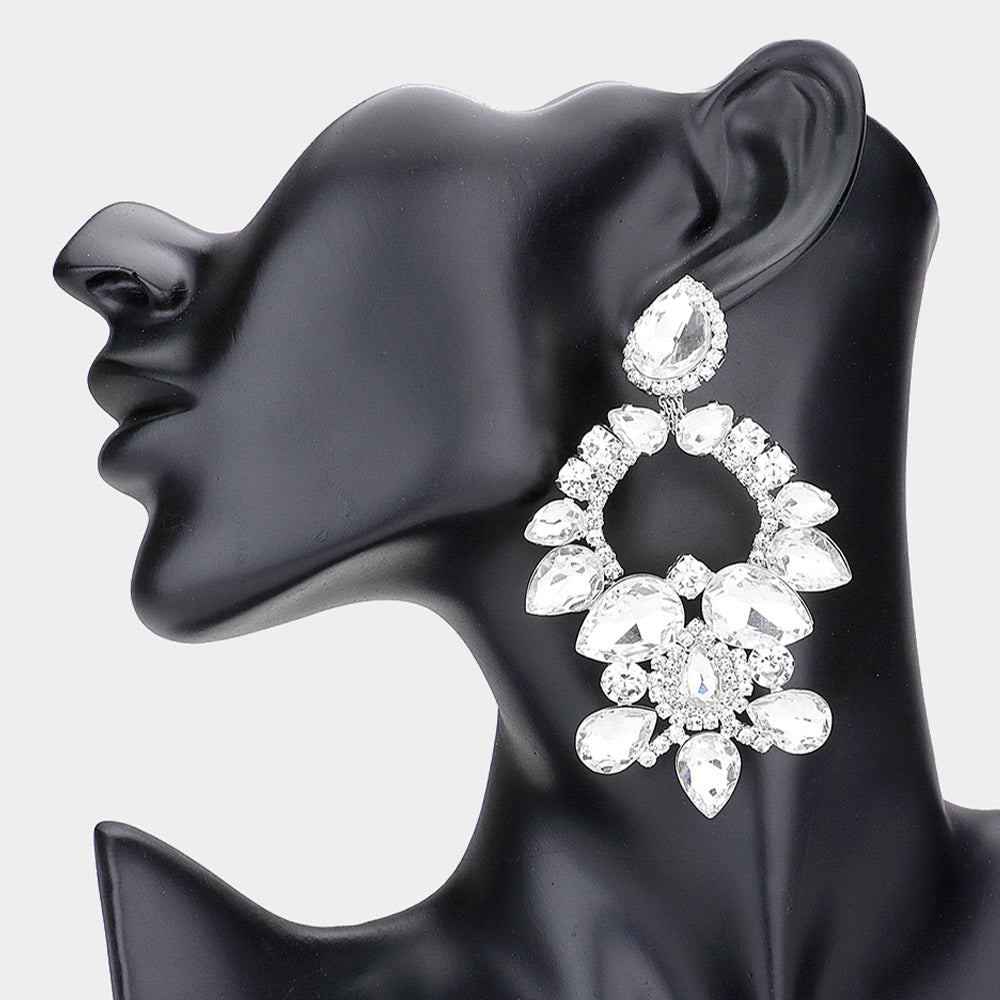 Clear Teardrop Stone Embellished Pageant Earrings  | Pageant Jewelry 