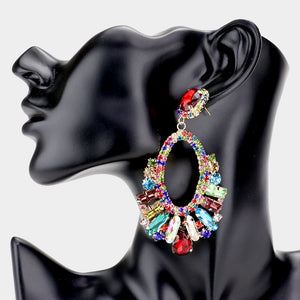 Multi Colored Crystal Oval Pageant Earrings | Prom Earrings