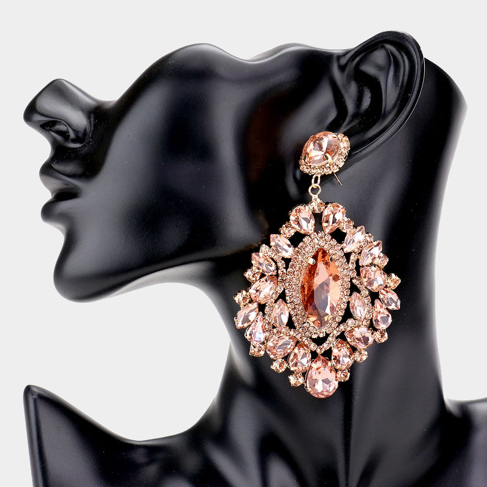 Chunky Peach Marquise Teardrop Stone Pageant Earrings | 491070