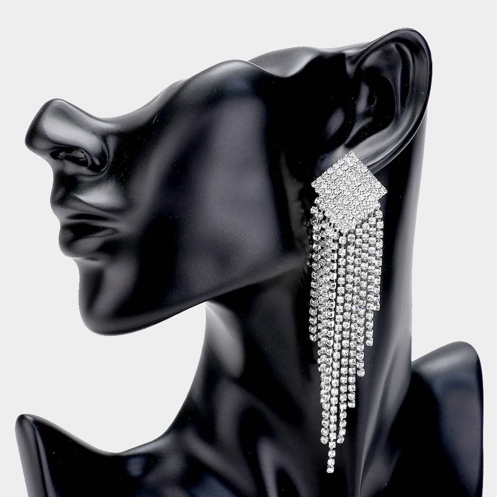 Rhinestone Fringe Pageant Earrings  | Prom Earrings