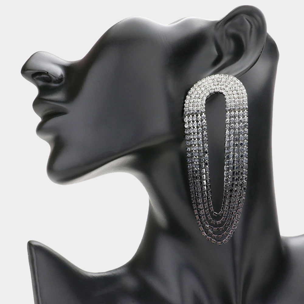 Black Draped Ombre Rhinestone Pageant Earrings | Prom Earrings