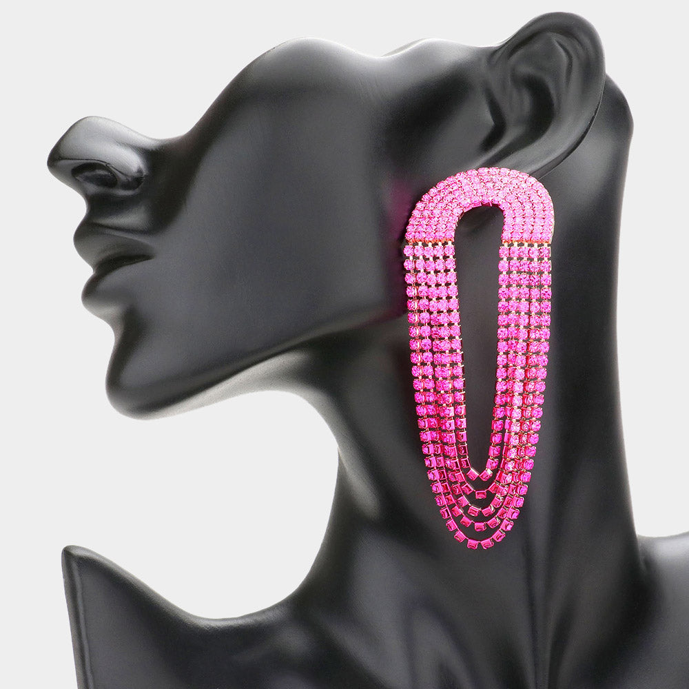 Fuchsia Draped Ombre Rhinestone Pageant Earrings | Prom Earrings