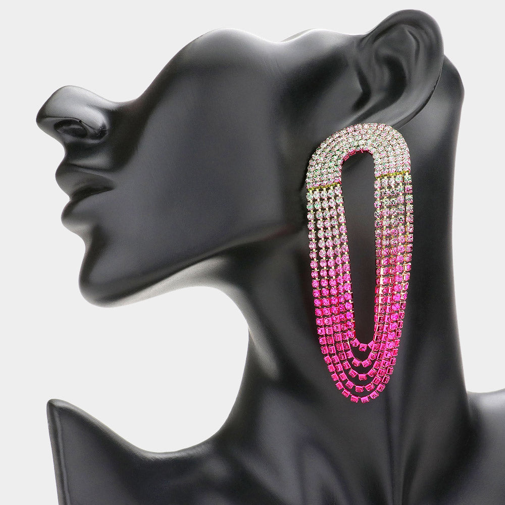 Pink  Draped Ombre Rhinestone Pageant Earrings | Prom Earrings | 578497