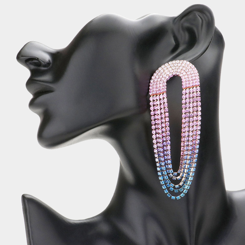 Purple Draped Ombre Rhinestone Pageant Earrings | Prom Earrings