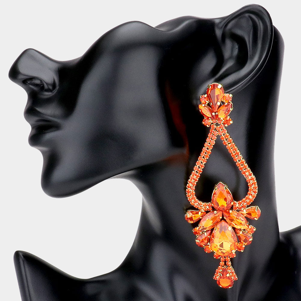 Orange Crystal Multi Shaped Stone Chandelier Earrings | Statement Earrings