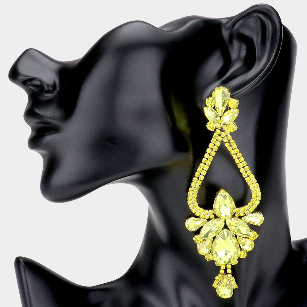 Yellow Crystal Multi Shaped Stone Chandelier Earrings | Statement Earrings 