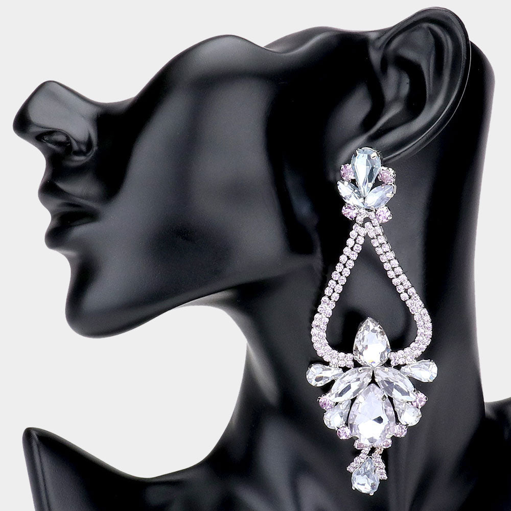 Lavender Crystal Multi Shaped Stone Chandelier Earrings | Statement Earrings 