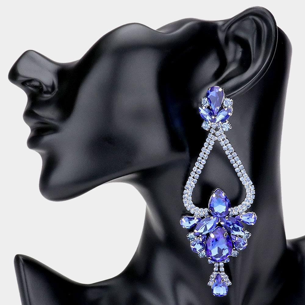 Light Blue Crystal Multi Shaped Stone Chandelier Earrings | Statement Earrings 