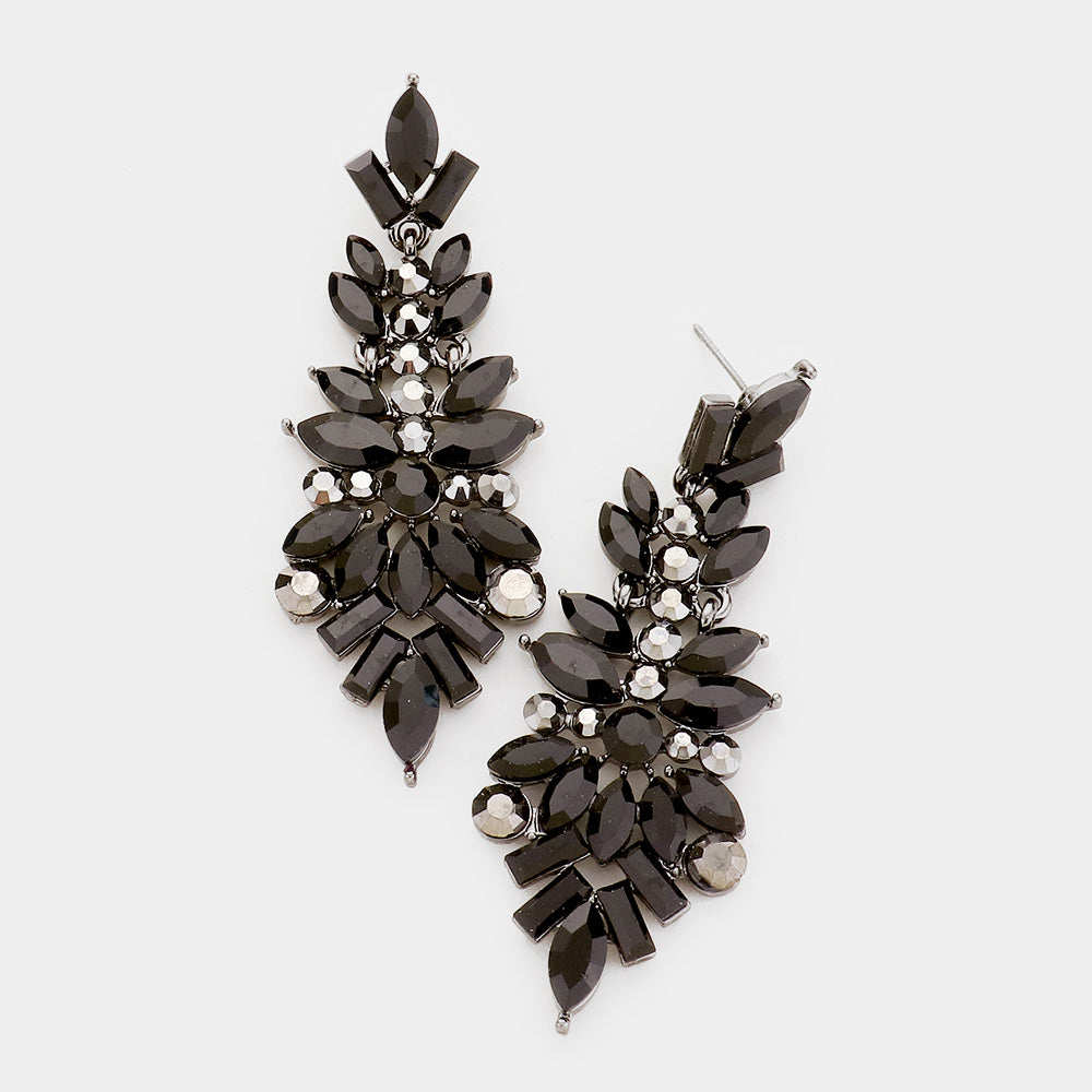 Black & Hematite Mix Shaped Crystal Pageant Earrings | Prom Earrings