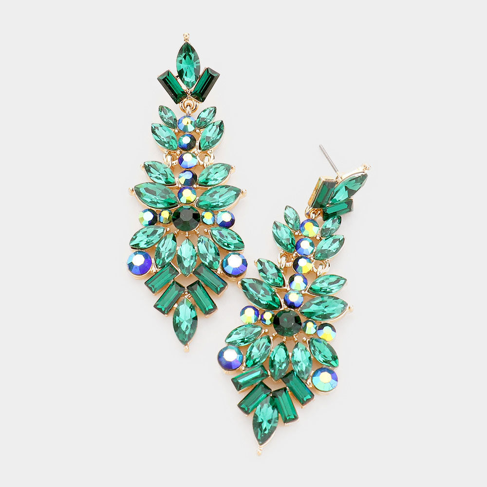 Green Mix Shaped Crystal Pageant Earrings | Prom Earrings | 465021