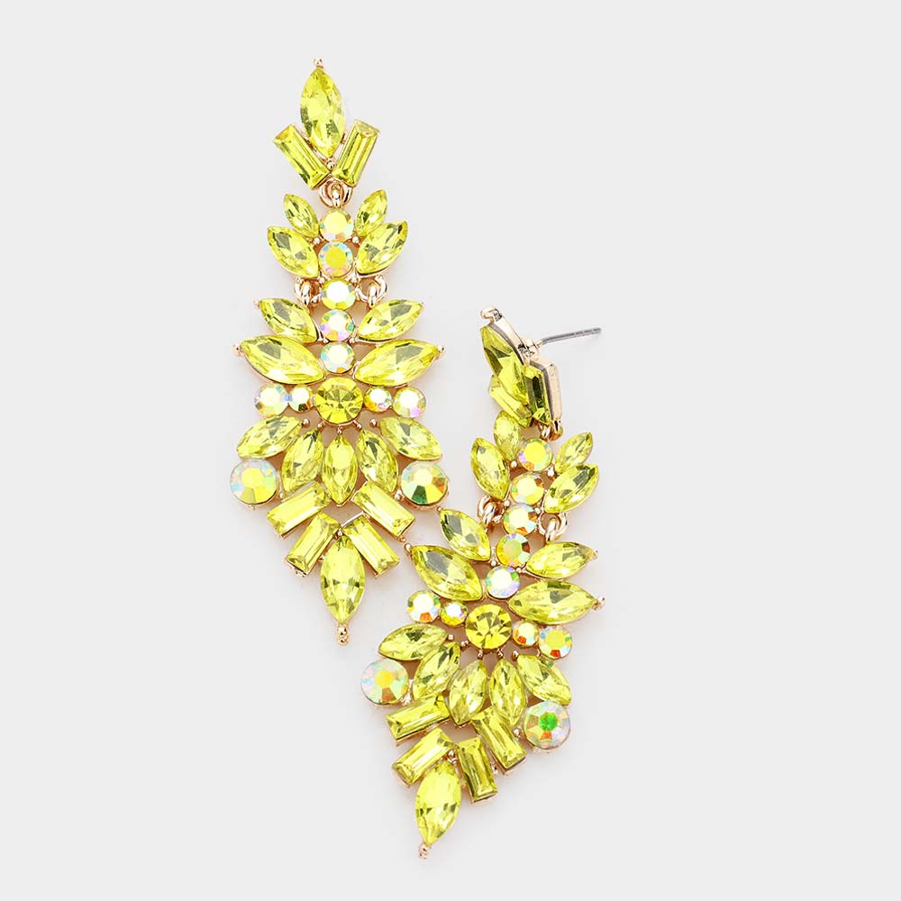 Yellow Mix Shaped Crystal Pageant Earrings | Prom Earrings