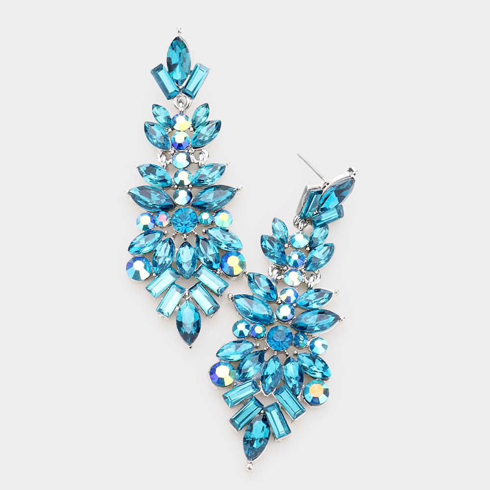 Teal Mix Shaped Crystal Pageant Earrings | Prom Earrings