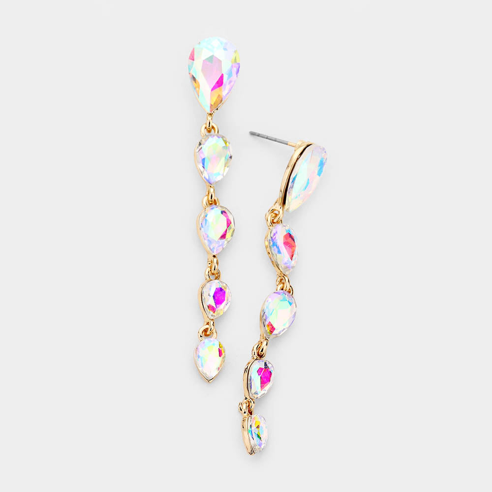 AB Crystal Multi Drop Pageant Earrings on Gold | Prom Earrings