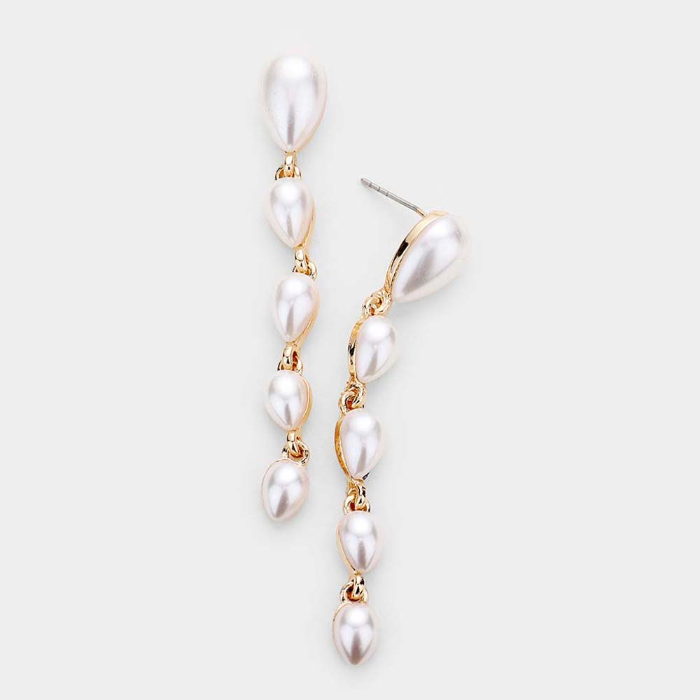 Cream Pearl Multi Drop Pageant Earrings | Prom Earrings