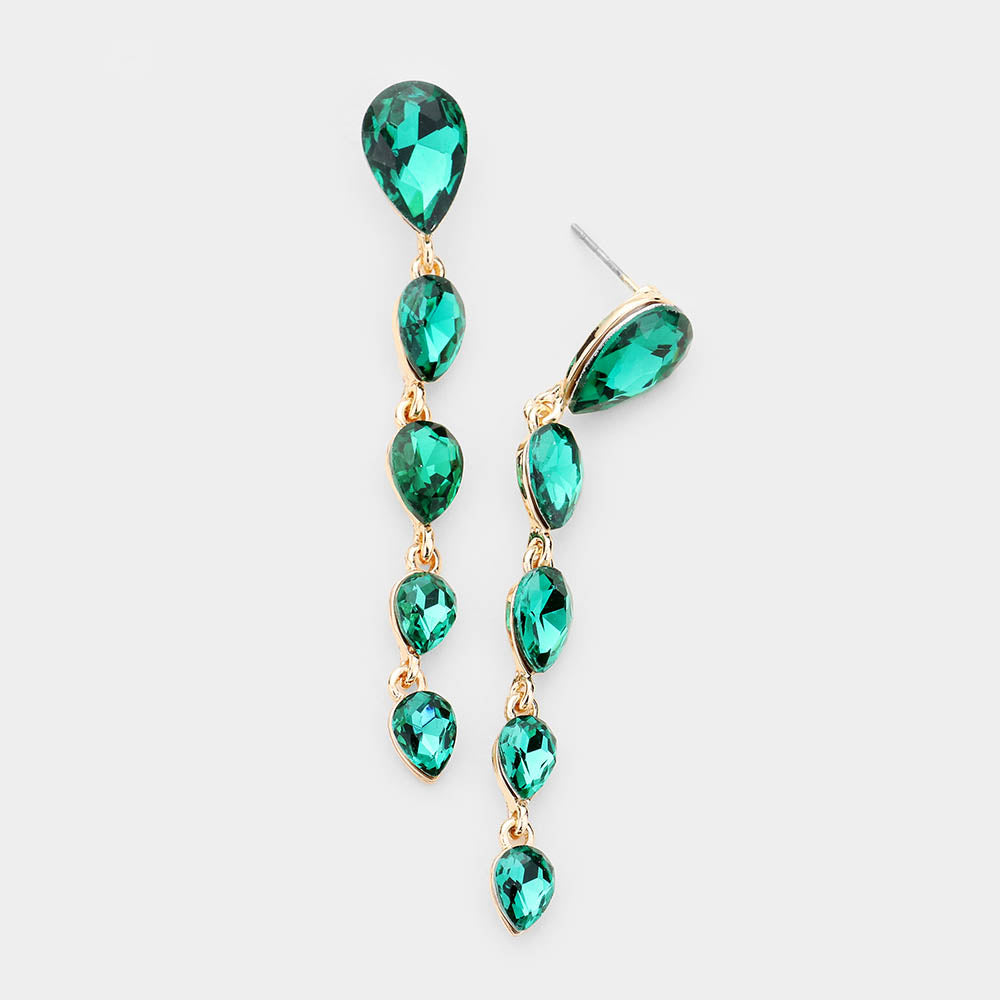 Green Crystal Multi Drop Pageant Earrings  | Prom Earrings