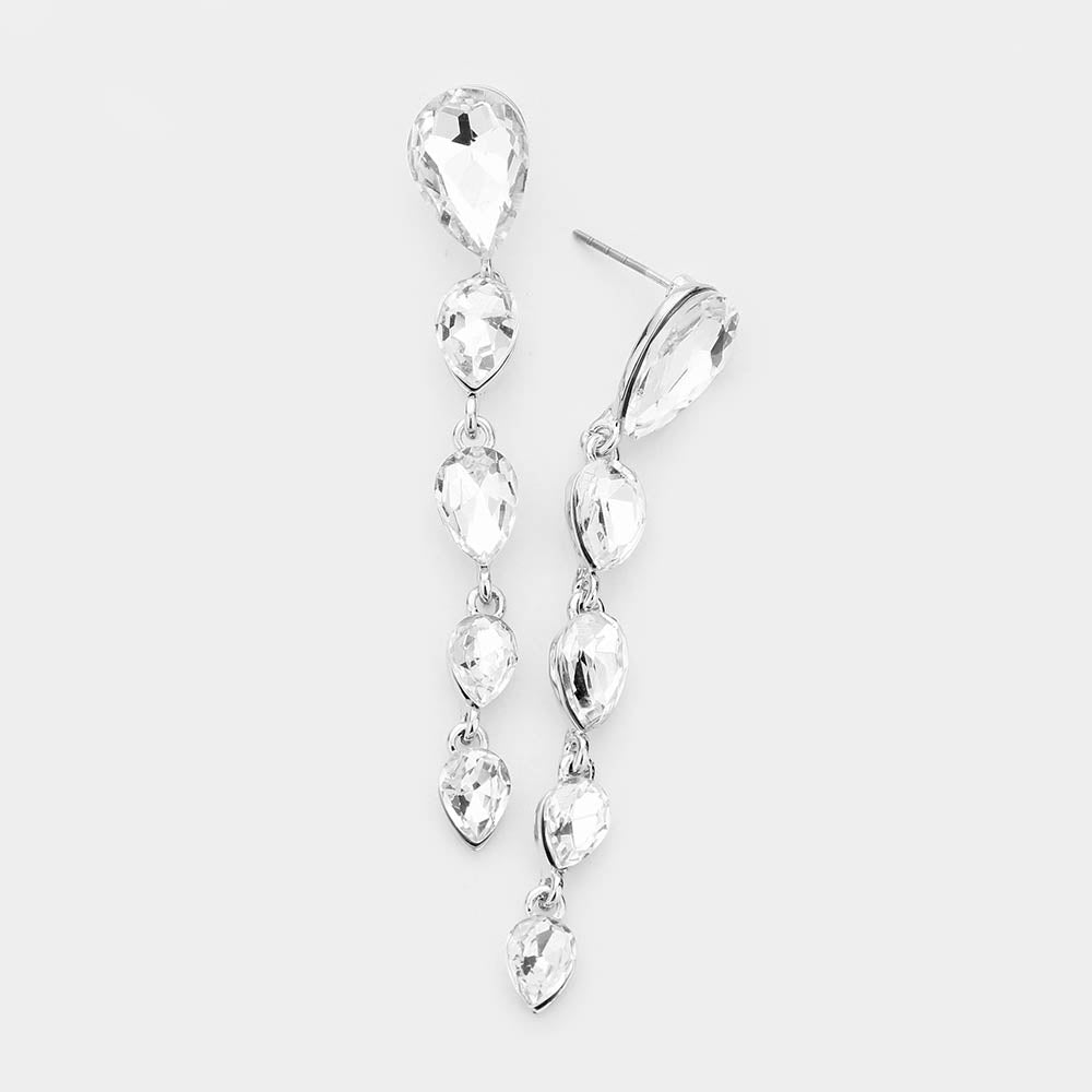 Clear Crystal Multi Drop Pageant Earrings  | Prom Earrings