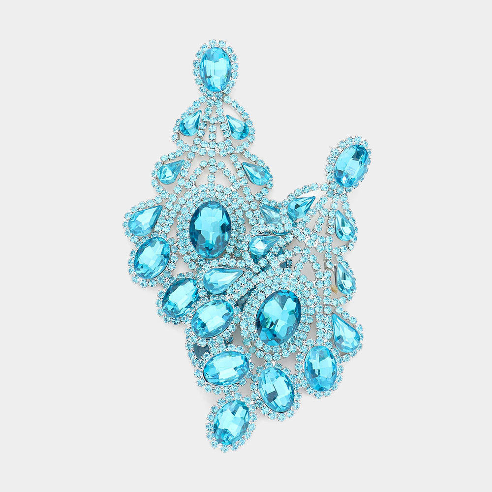 Oversized Aqua Crystal Statement Earrings